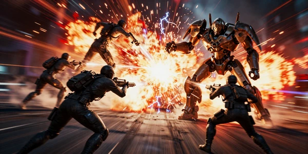 Fast Reflex Fixes collection banner - explosive combat scene with mechs and soldiers amid fire and energy effects